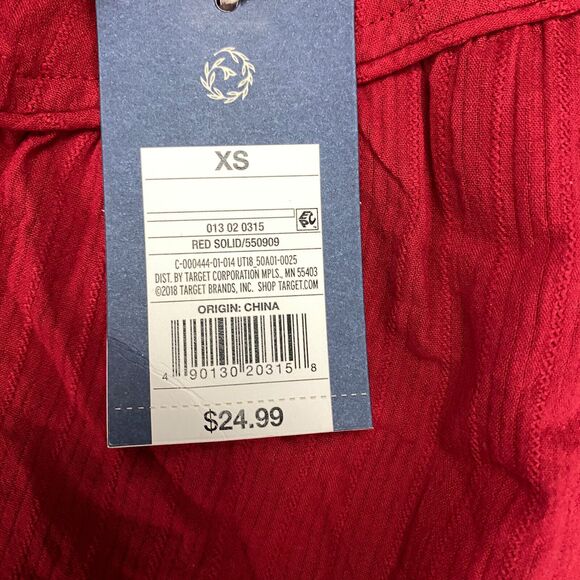 Universal Thread Women's Size XS Long Sleeve Blouse Top Red Peasant Prairie NWT - Picture 2 of 15